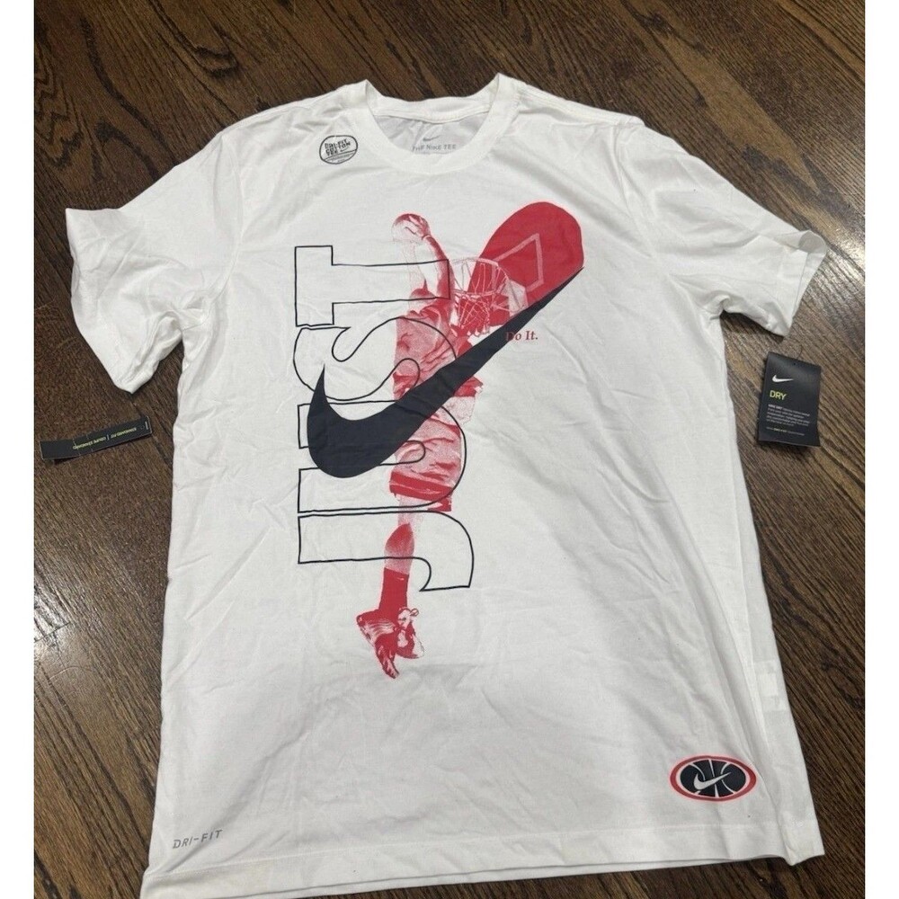 Nike T-Shirt Mens SMALL White Dri Fit Just Do It Slam Dunk Graphic B20